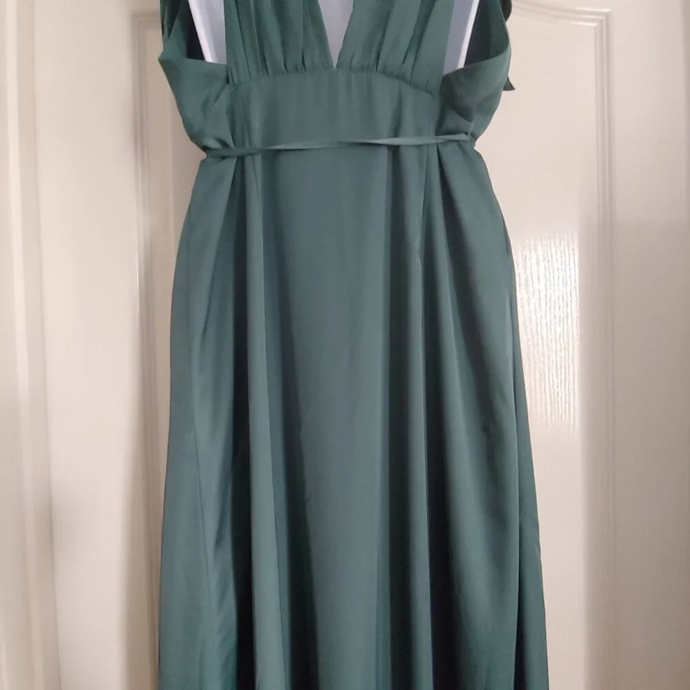 Abercrombie & Fitch Grecian Wrap Forrest Green Flowy Silky Maxi Dress Mt
